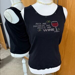 Chic Black Tank Top with Wine Glass Motif